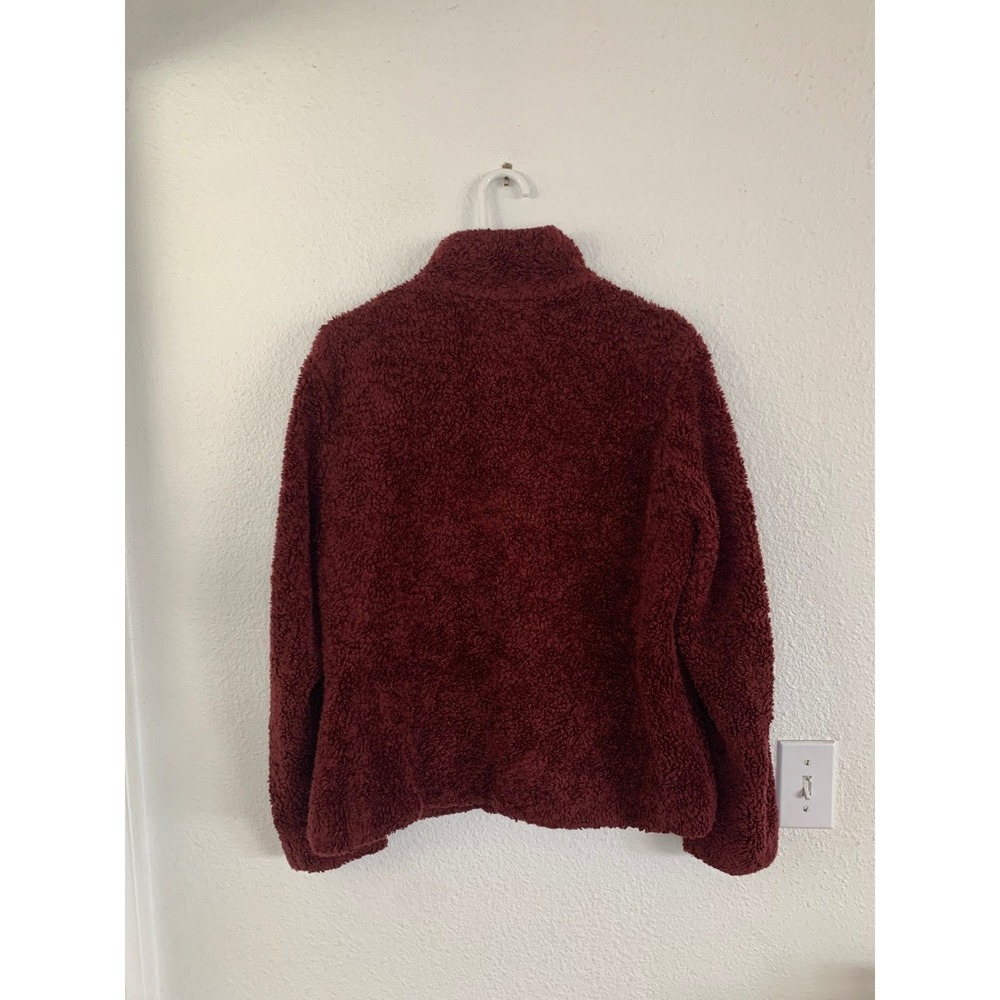 Pendleton Womens Burgundy Sherpa Fleece Full Zip Plaid Trim Jacket P1558 Size M - Picture 5 of 8